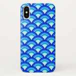 Capa Para iPhone X Padrão de onda Art Deco - cobalto e azul-céu<br><div class="desc">Um padrão de Deco de Arte baseado no padrão de onda tradicional frequentemente visto nos têxteis japoneses,  em tons de cobalto,  marinho e azul-céu claro</div>