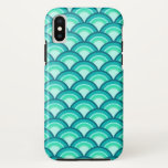 Capa Para iPhone XS Padrão de onda Art Deco - tons de turquesa<br><div class="desc">Um padrão de Deco de Arte baseado no padrão tradicional de onda,  frequentemente visto em têxteis japoneses,  em tons de turquesa,  pavão e azul-aquamarina</div>