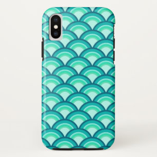 Capa Para iPhone XS Padrão de onda Art Deco - tons de turquesa
