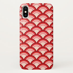 Capa Para iPhone X Padrão de onda Art Deco - vermelho-coral e rosa