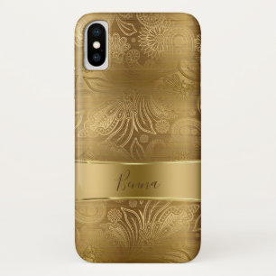 Capa Para iPhone X Padrão de Paisley Floral Dourado e Dourado metálic