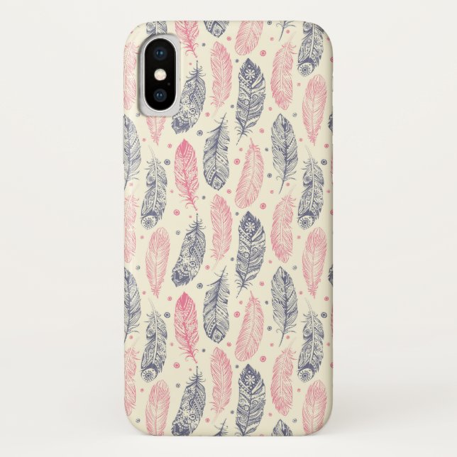 Capa Para iPhone, Case-Mate Padrão De Pena Étnica Rosa E Roxa (Verso)
