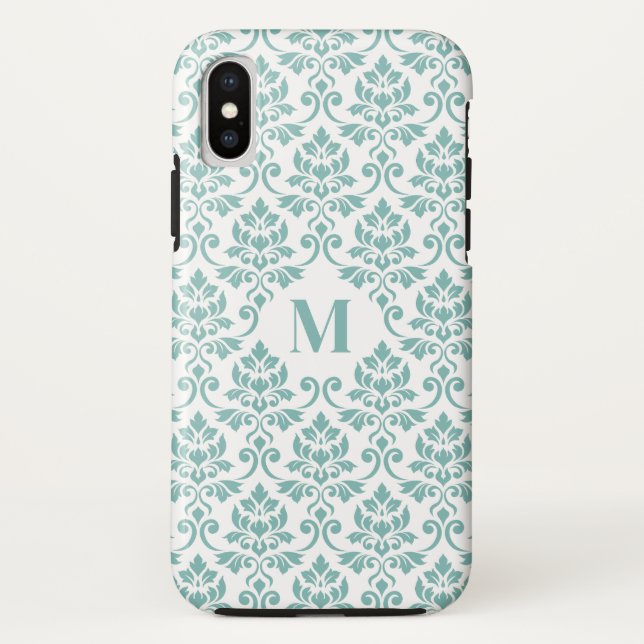 Capa Para iPhone, Case-Mate Padrão de Teal Feuille Damask (Personalizado) (Verso)