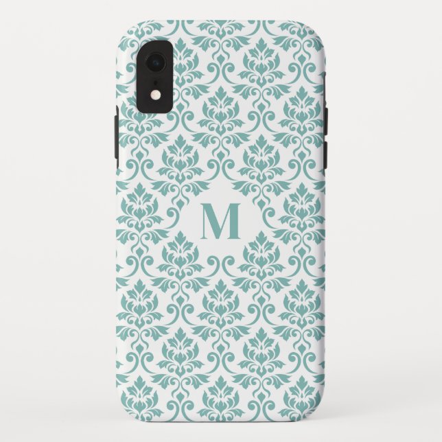 Capa Para iPhone, Case-Mate Padrão de Teal Feuille Damask (Personalizado) (Verso)