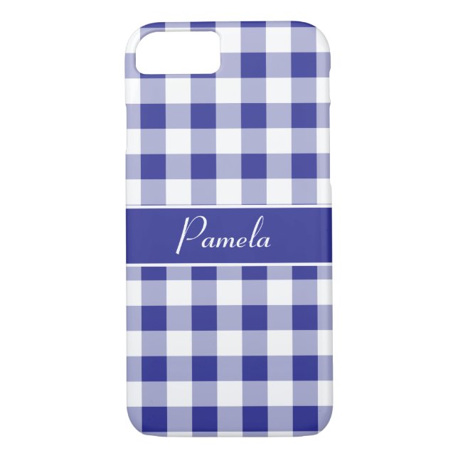 Capa Para iPhone, Case-Mate Padrão de Xadrez de Buffalo Branco Azul Personaliz (Verso)