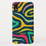 Capa Para iPhone Da Case-Mate Padrão de zebra abstrato moderna colorida<br><div class="desc">O padrão colorido da zebra abstrato moderna estende-se sobre a cor azul escura alterável do fundo. Monograma opcional.</div>