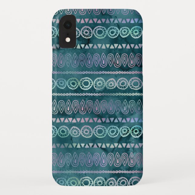 Capa Para iPhone, Case-Mate Padrão Desenhado da Mão Verde-Teal Iridescente (Verso)