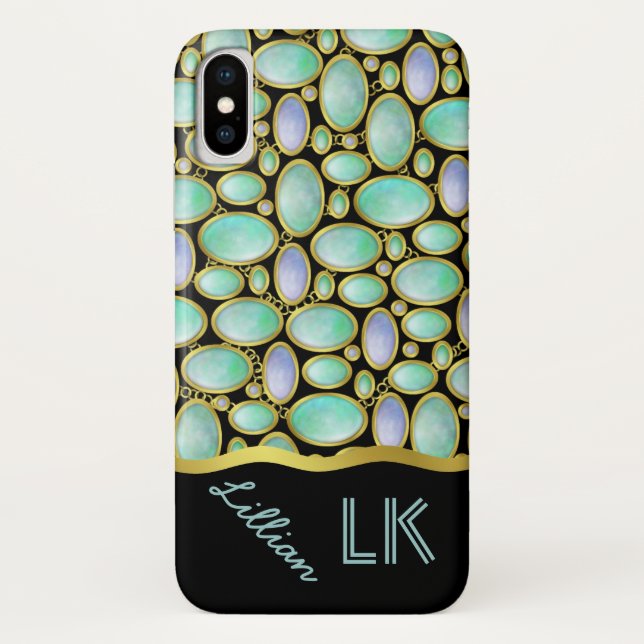 Capa Para iPhone, Case-Mate Padrão do Monograma da Cadeia de Brooch Opal (Verso)