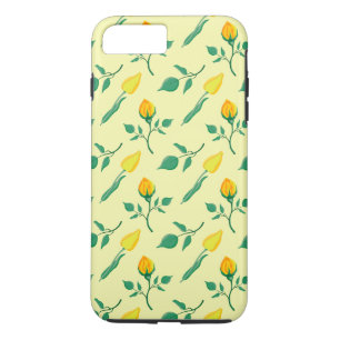 Capa iPhone 8 Plus/7 Plus Padrão floral com rosa amarela e flores tulipas