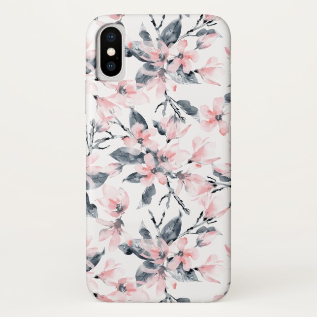 Capa Para iPhone, Case-Mate Padrão Floral de Aquarela Rosa e Cinza (Verso)