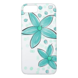 Capa iPhone 8/ 7 Padrão Floral de Cor de Água Azul Teal