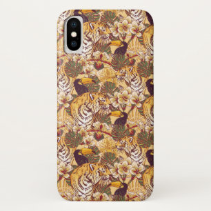 Capa Para iPhone X Padrão Floral Tropical Com Tigre