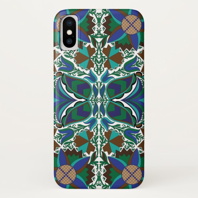 Capa Para iPhone, Case-Mate Padrão foliar estoniano de vindima com flor (Verso)