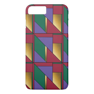 Capa iPhone 8 Plus/7 Plus Padrão Geométrico Dourado Vermelho Verde Roxo