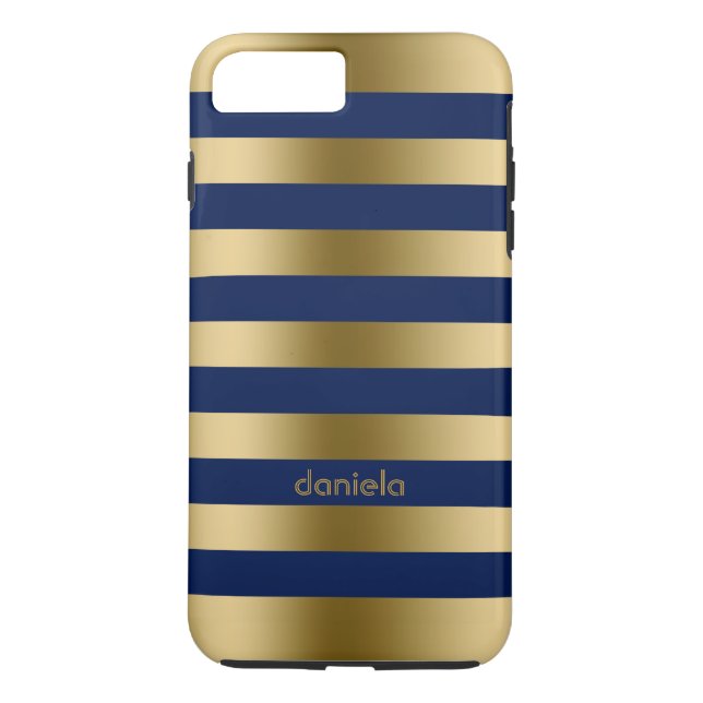 Capa Para iPhone, Case-Mate Padrão Geométrico Monograma Dourado e Blue Stripes (Verso)