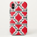 Capa Para iPhone XS Padrão Ikat Aztec - Vermelho, Preto e Branco<br><div class="desc">Padrão tribal asteca clássico com textura estriada,  tecida Ikat - Padrão vermelho profundo acentuado com preto sobre fundo branco</div>