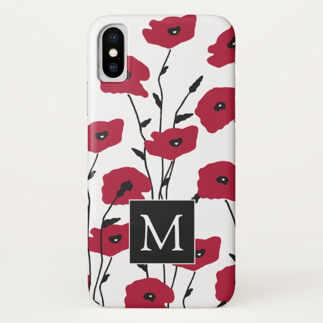 Capa Para iPhone, Case-Mate Padrão Moderno de Poppies Monogramas (Verso)