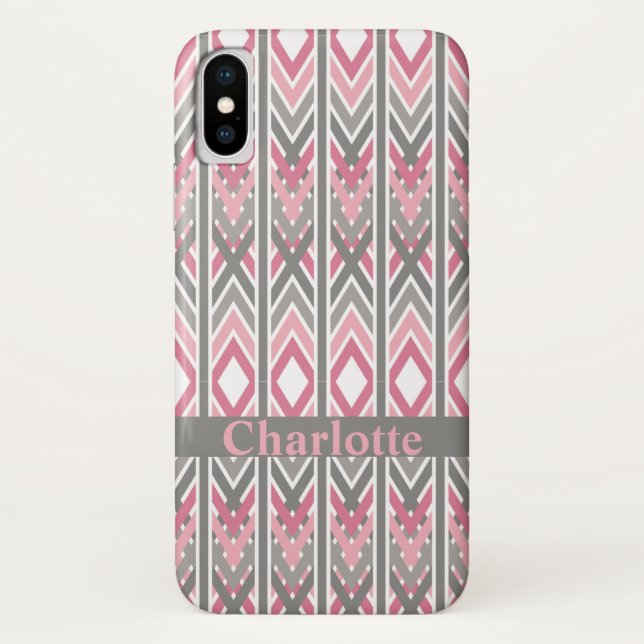 Capa Para iPhone, Case-Mate Padrão Personalizado de Cinza Rosa Tribal de Seta (Verso)