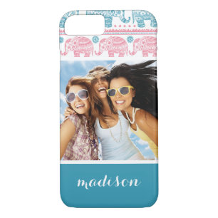 Capa Para iPhone Da Case-Mate Padrão Personalizado de Foto e Nome Rosa e Elefant