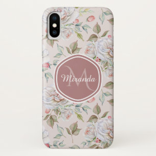 Capa Para iPhone Da Case-Mate Padrão rosa rosa pálido com monograma e nome