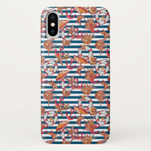 Capa Para iPhone X Padrão Starfish E Stripes