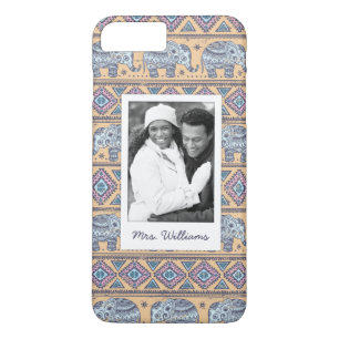 Capa iPhone 8 Plus/7 Plus Padrão Tribal de Elephant Azul de Foto e Nome Per