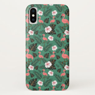 Capa Para iPhone Da Case-Mate Padrão uniforme Flamingo rosa sobre fundo verde
