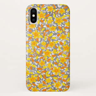Capa Para iPhone Da Case-Mate Padrões de flores brancas, cor de laranja-acinzent