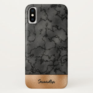 Capa Para iPhone X Padrões luxuosos de cobre e preto marmoreado