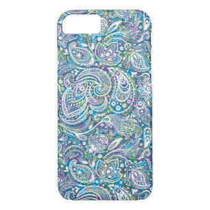 Capa iPhone 8/ 7 Paisley Floral Branco E Fundo Colorido