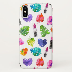 Capa Para iPhone X Palma de aquarela arco-íris folhas batom beijo de 