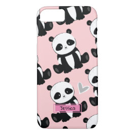 Capa iPhone 8/ 7 Panda - Padrão Girly Pink Nome Personalizado