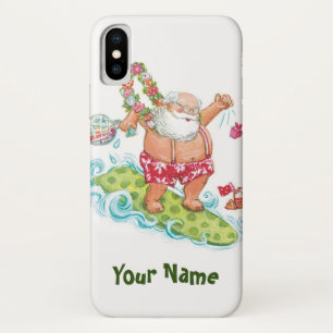 Capa Para iPhone X Papai Noel Surfista Desenho Animado de Natal Vinta