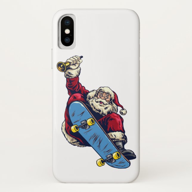 Capa Para iPhone, Case-Mate Papais noeis engraçados no skate Feliz Natal Féria (Verso)