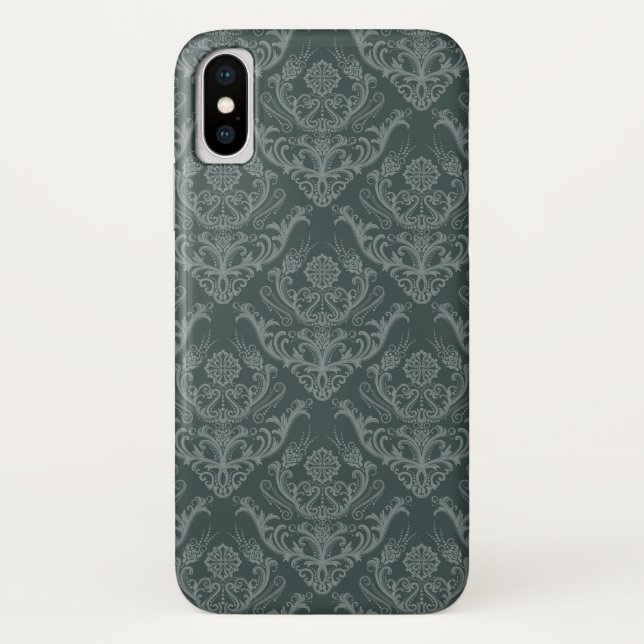 Capa Para iPhone, Case-Mate Papel de parede floral verde luxuoso do damasco (Verso)