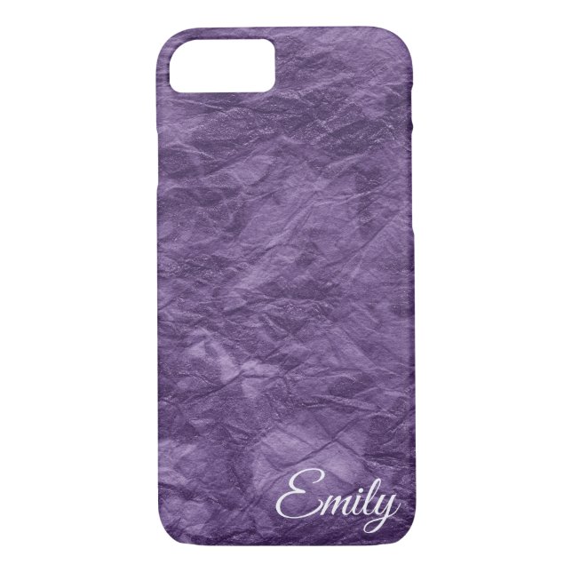 Capa Para iPhone, Case-Mate papel texturizado roxo brilhante com nome (Verso)