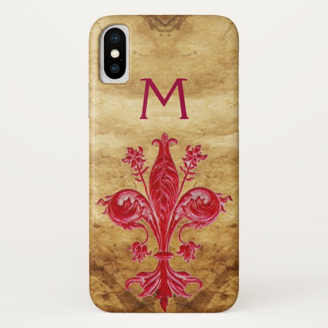 CAPA PARA iPhone, Case-Mate  PARCHÃO ANTIQUE FLORENTINE RED LILY FLEUR DE LIS (Verso)