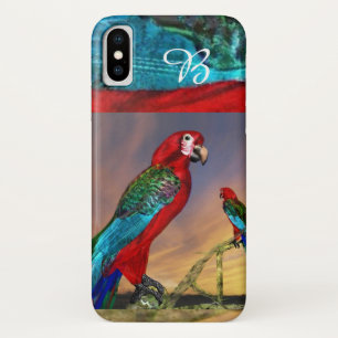 CAPA PARA iPhone X  PARROGAS HÍPER/MONOGRAMA ARA VERMELHA
