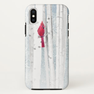 Capa Para iPhone X Pássaro Cardeal Vermelho em bela árvore de passari