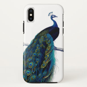 Capa Para iPhone X Pássaro real colorido elegante azul do pavão do