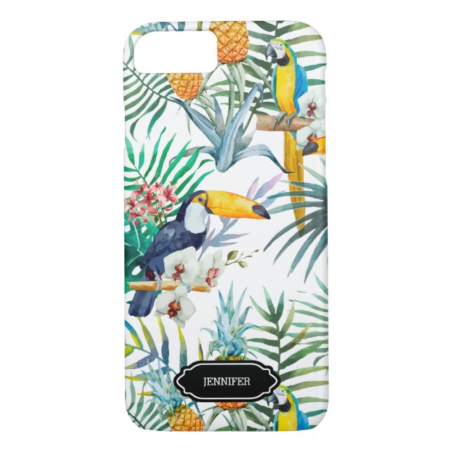 Capa Para iPhone, Case-Mate Pássaro Tropical de Abacaxi de Verão personalizado (Verso)