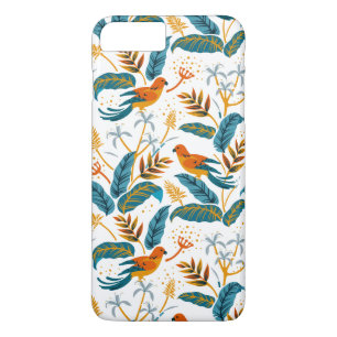 Capa iPhone 8 Plus/7 Plus Pássaros tropicais e folhas escovas
