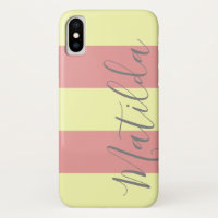 Pastel Cor-de-rosa Amarelo Stripe Nome Personaliza