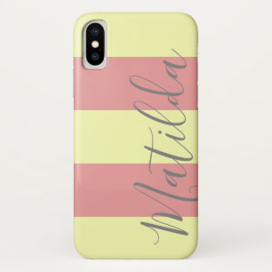 Capa Para iPhone Da Case-Mate Pastel Cor-de-rosa Amarelo Stripe Nome Personaliza
