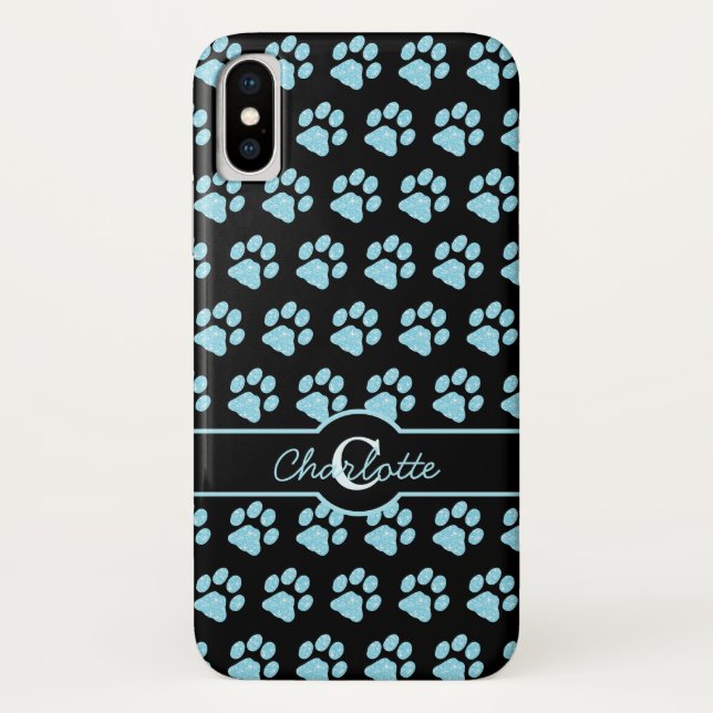 Capa Para iPhone, Case-Mate Pata Imprime Na moda azul brilhante Cão Monograma (Verso)