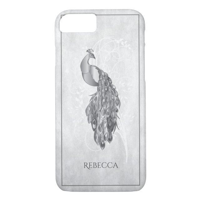 Capa Para iPhone, Case-Mate Pavão Elegante Silver Personalizado (Verso)