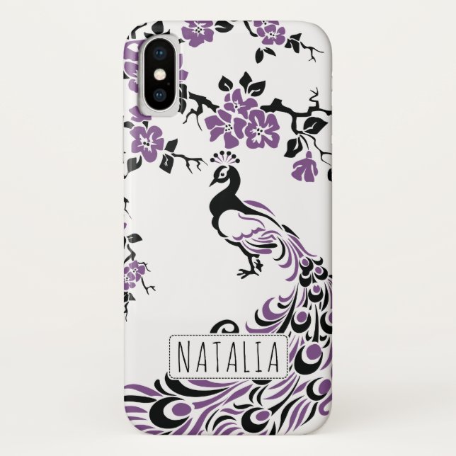 Capa Para iPhone, Case-Mate Pavão roxo preto e cereja floresce arte nouveau (Verso)