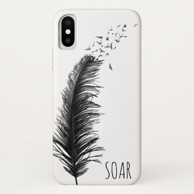 Capa Para iPhone, Case-Mate pena preta com pássaros (Verso)