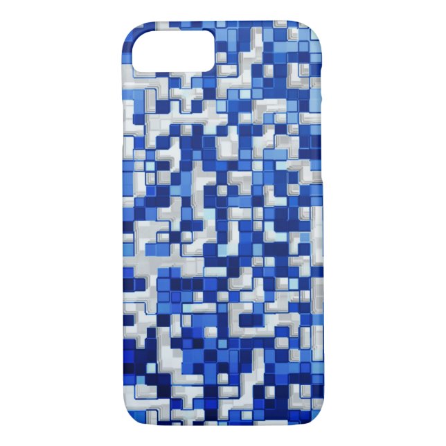 Capa Para iPhone, Case-Mate Pequenos quadrados bagunçados, tons de azul com br (Verso)