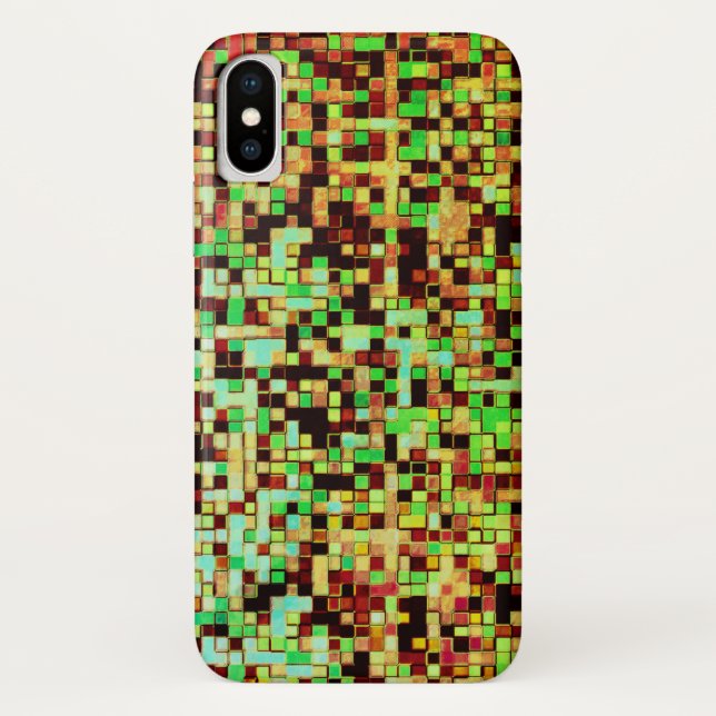 Capa Para iPhone, Case-Mate Pequenos quadrados ou azulejos verdes e castanhos (Verso)
